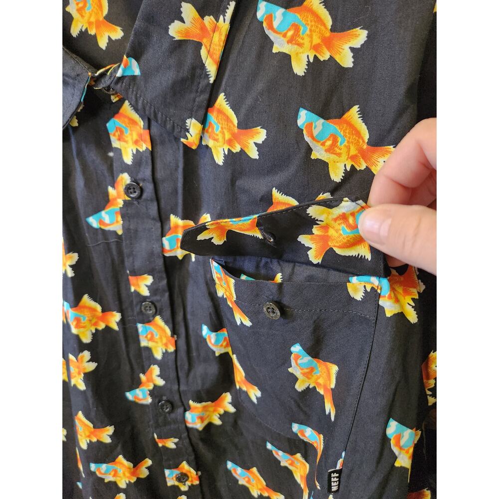 Neff Goldfish Koi Long Sleeve Button Down Black Shirt Men Extra Large NWT - Picture 7 of 8